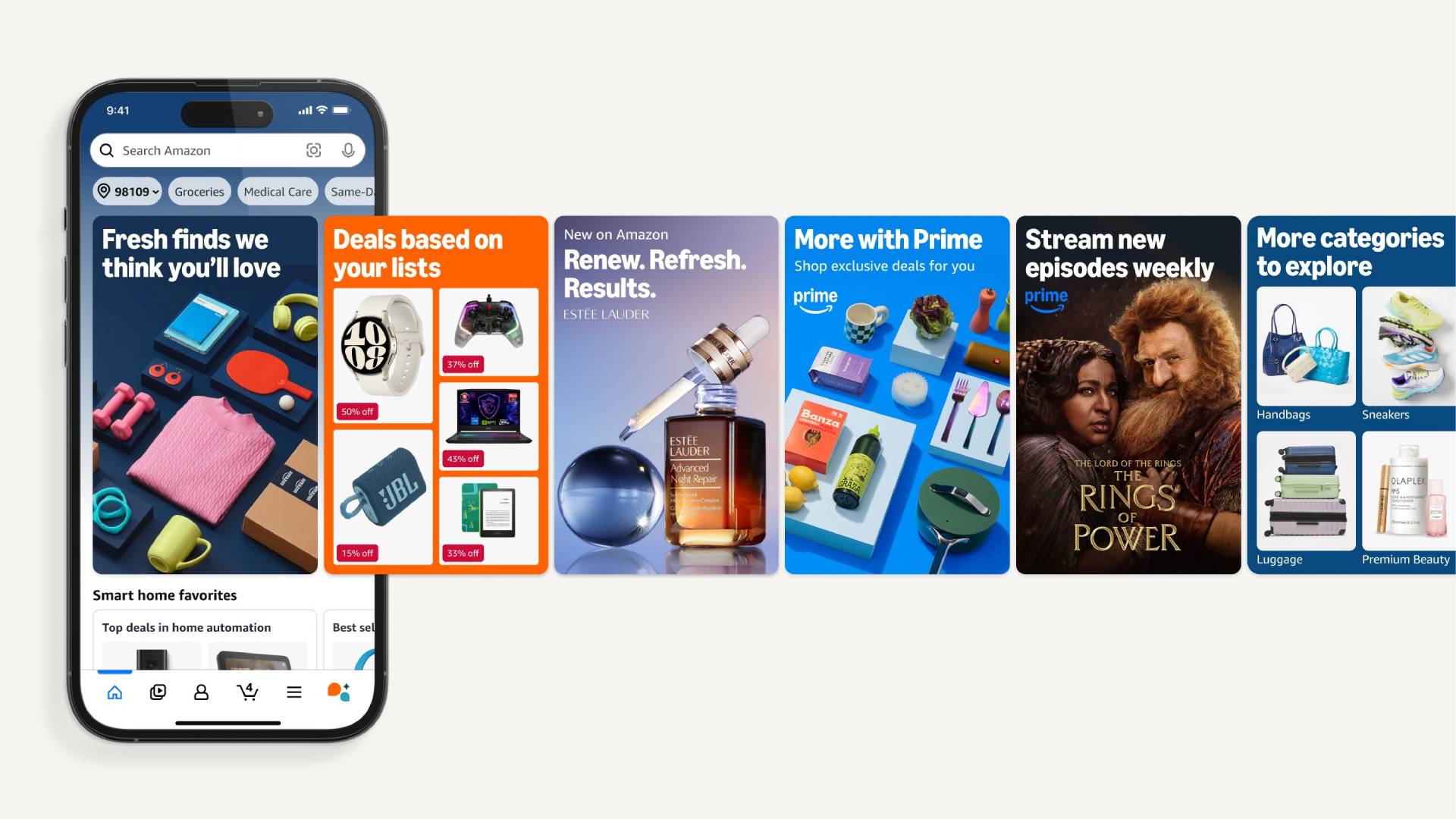 Amazon app home page redesign showing Window Display