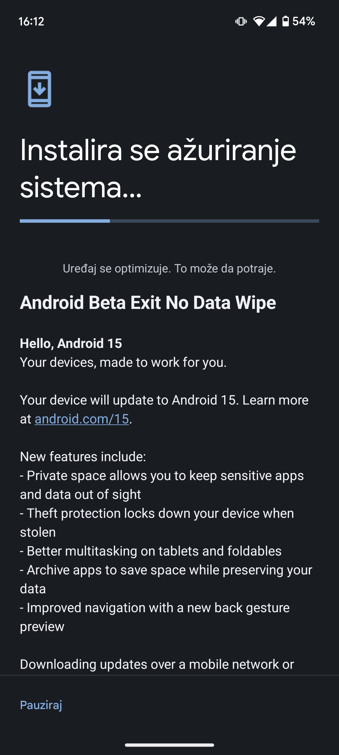 Android 15 no data wipe stuck