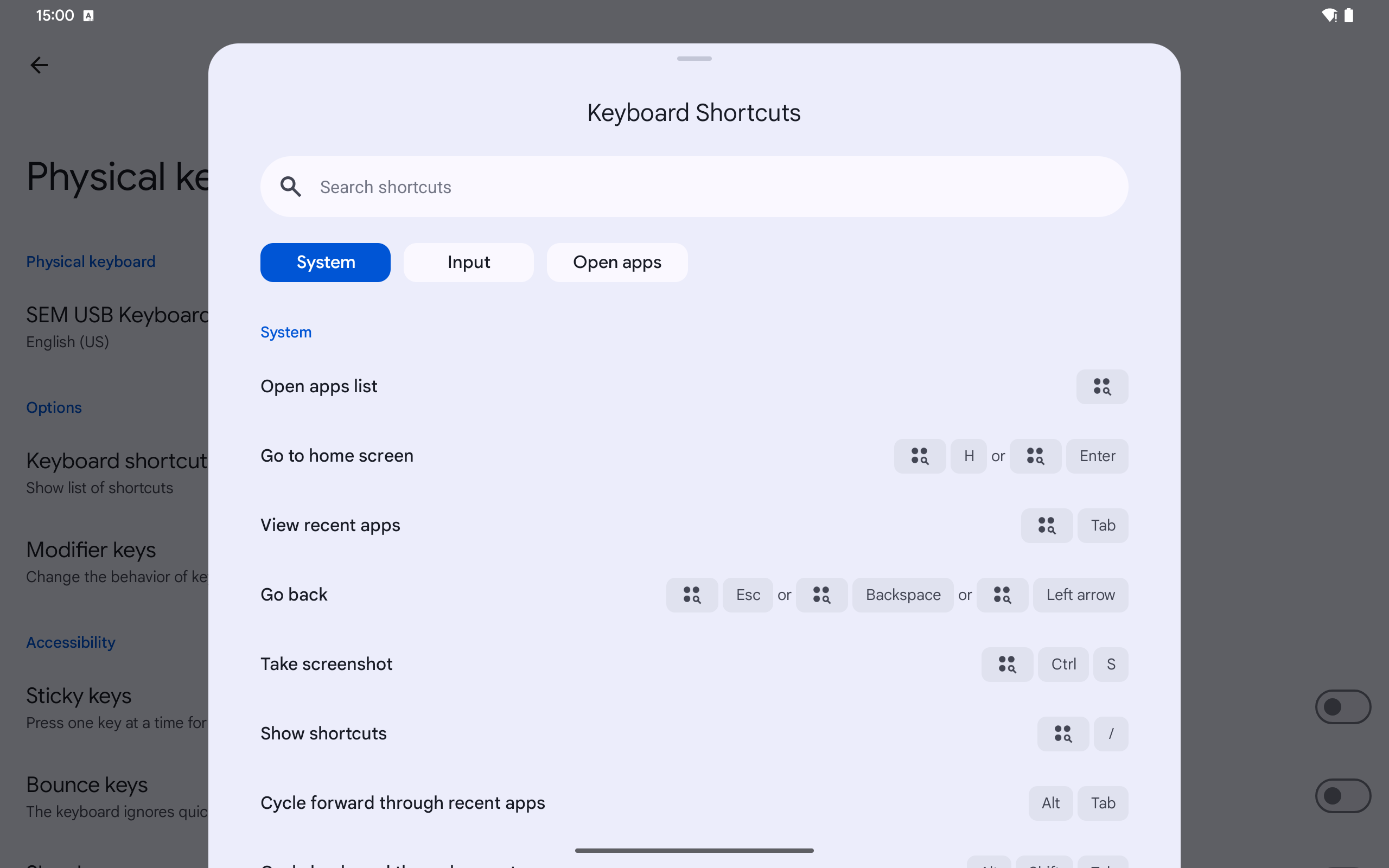 Android 15 old keyboard shortcut menu 1