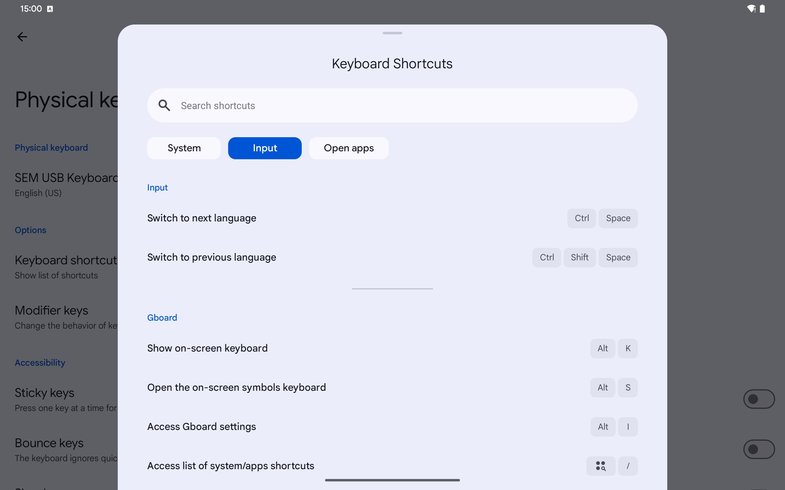 Android 15 old keyboard shortcut menu 2