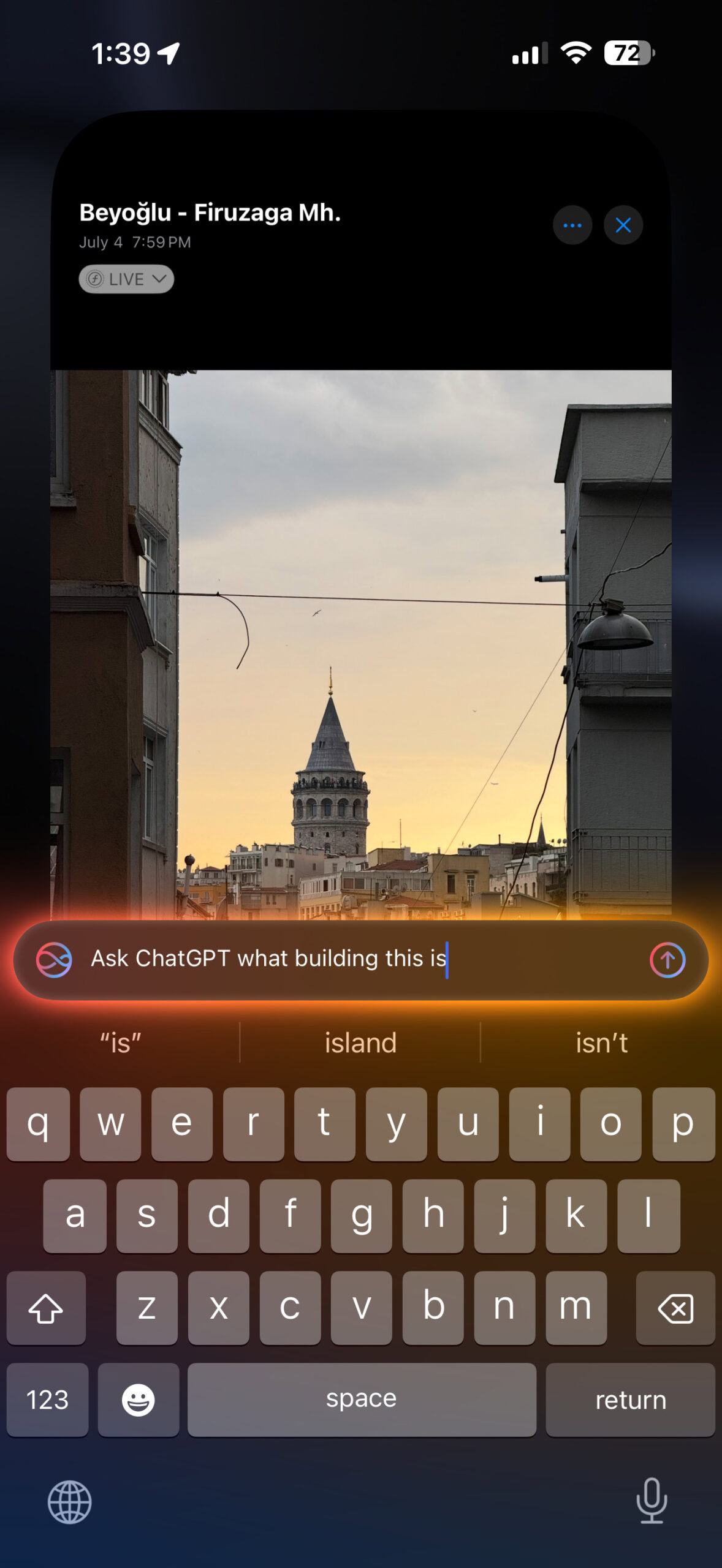 Asking ChatGPT on iOS 18.2 beta to analyze what it sees