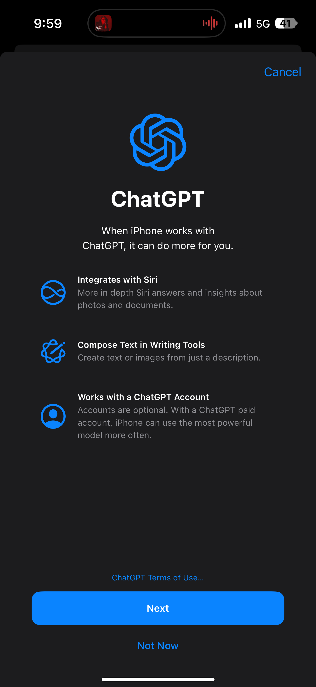 ChatGPT splash screen on iOS 18.2 beta 1