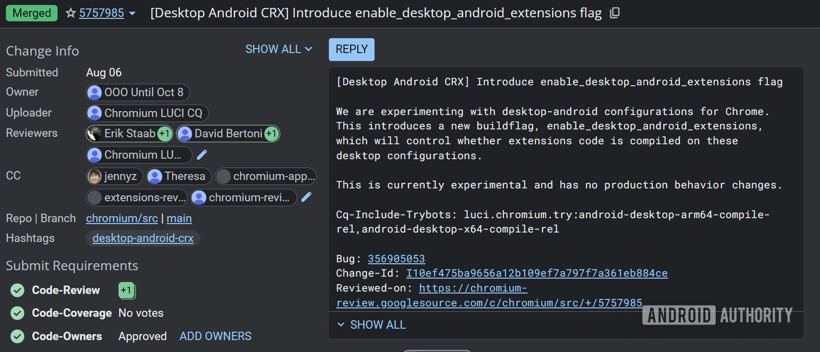 Desktop Android build 1 for Chrome with extension support