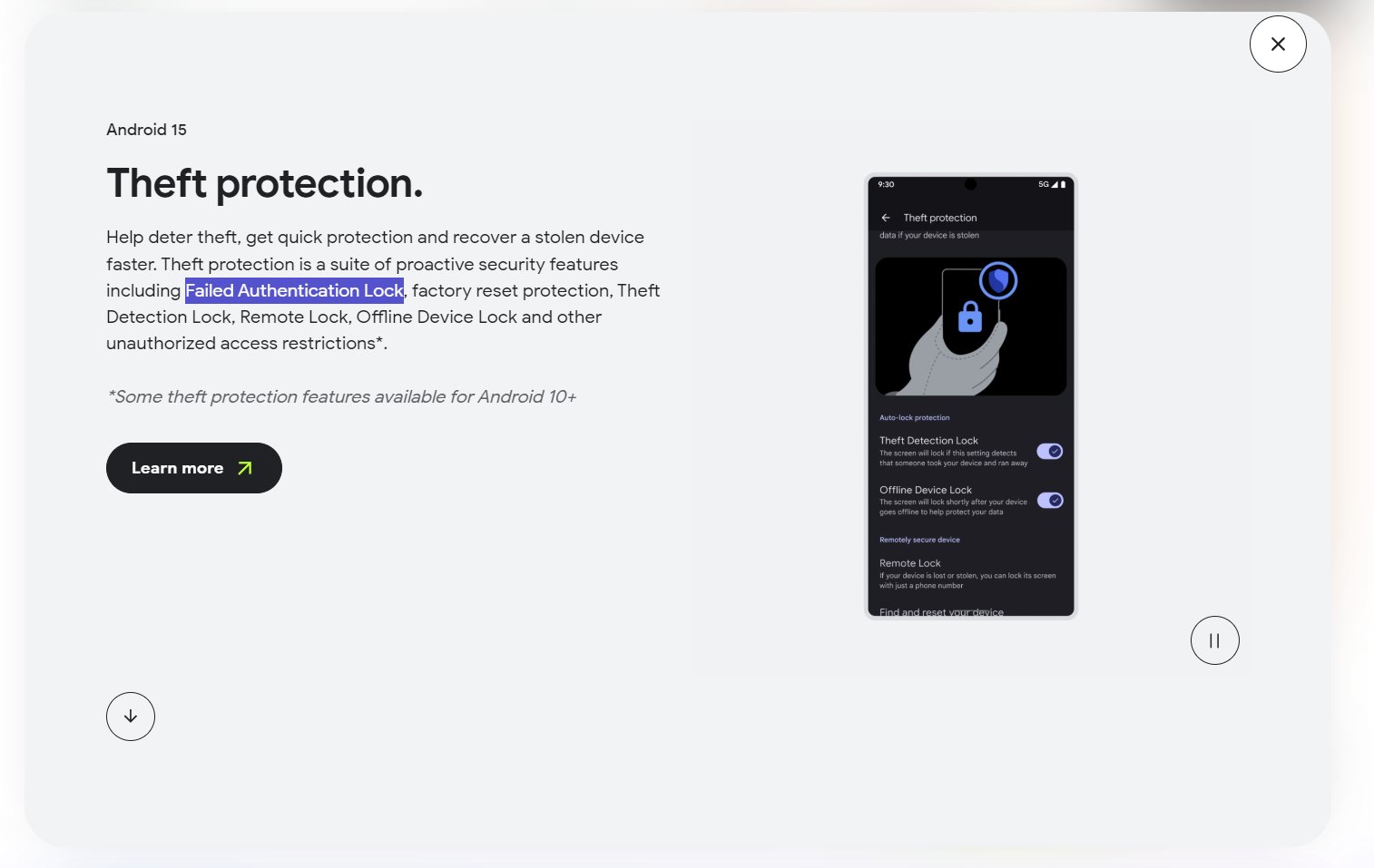 Failure to Verify Lock is displayed as part of Theft Protection