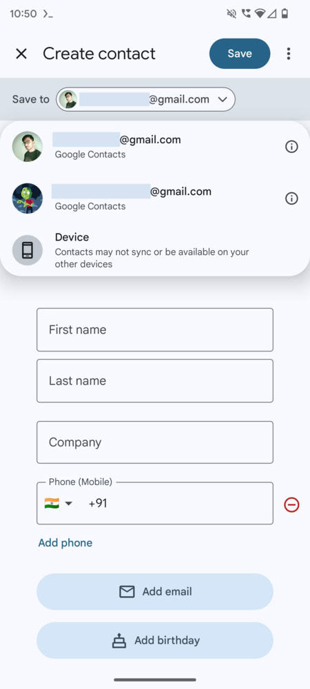 Google Contacts loses account choice 2