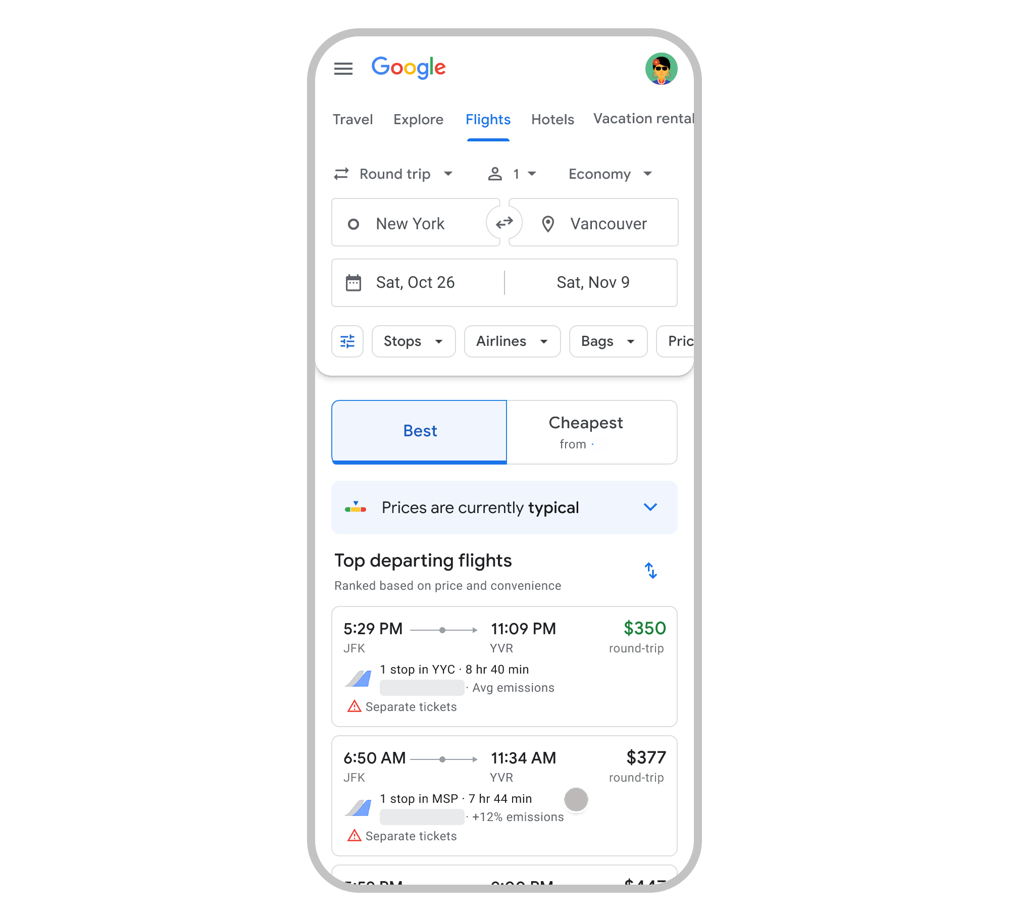 Google Flights Cheapest tab