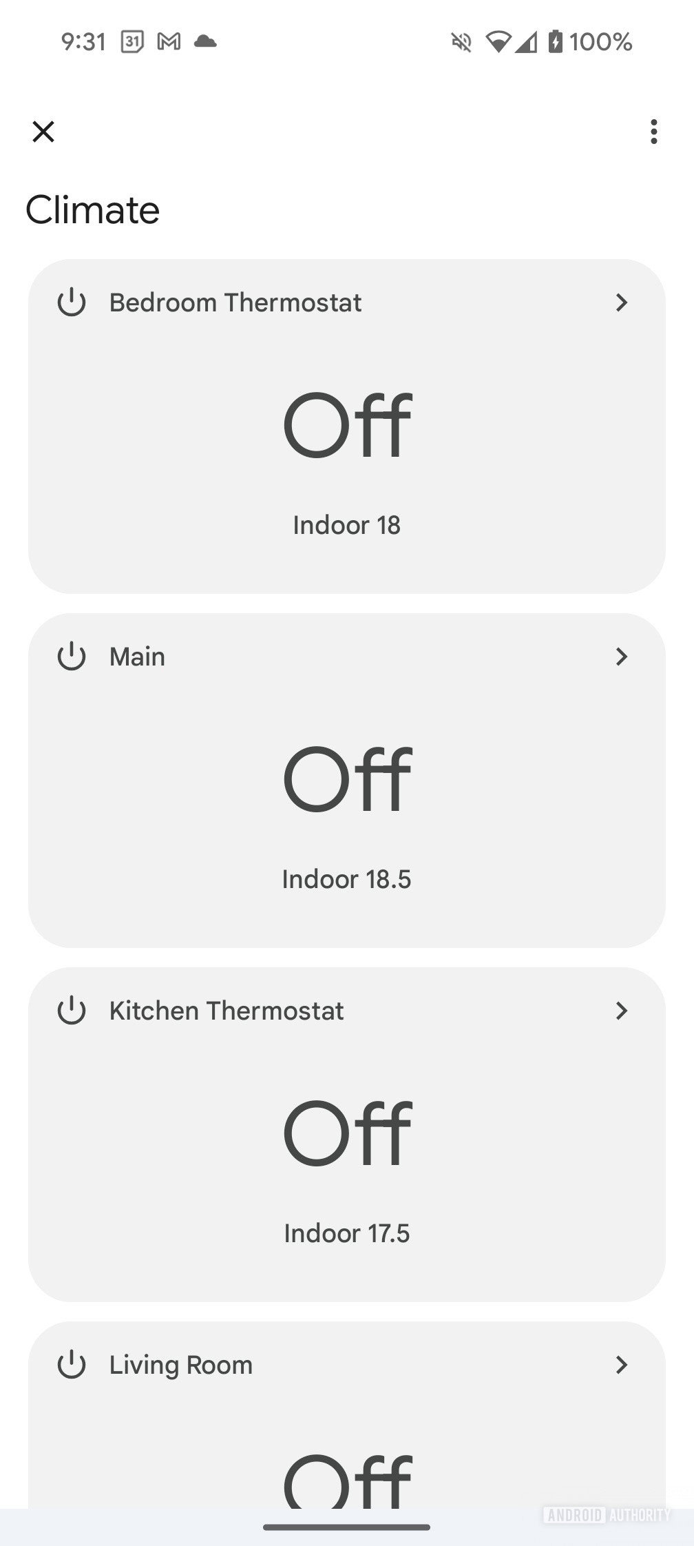 Google Home Favorites tab Climate header