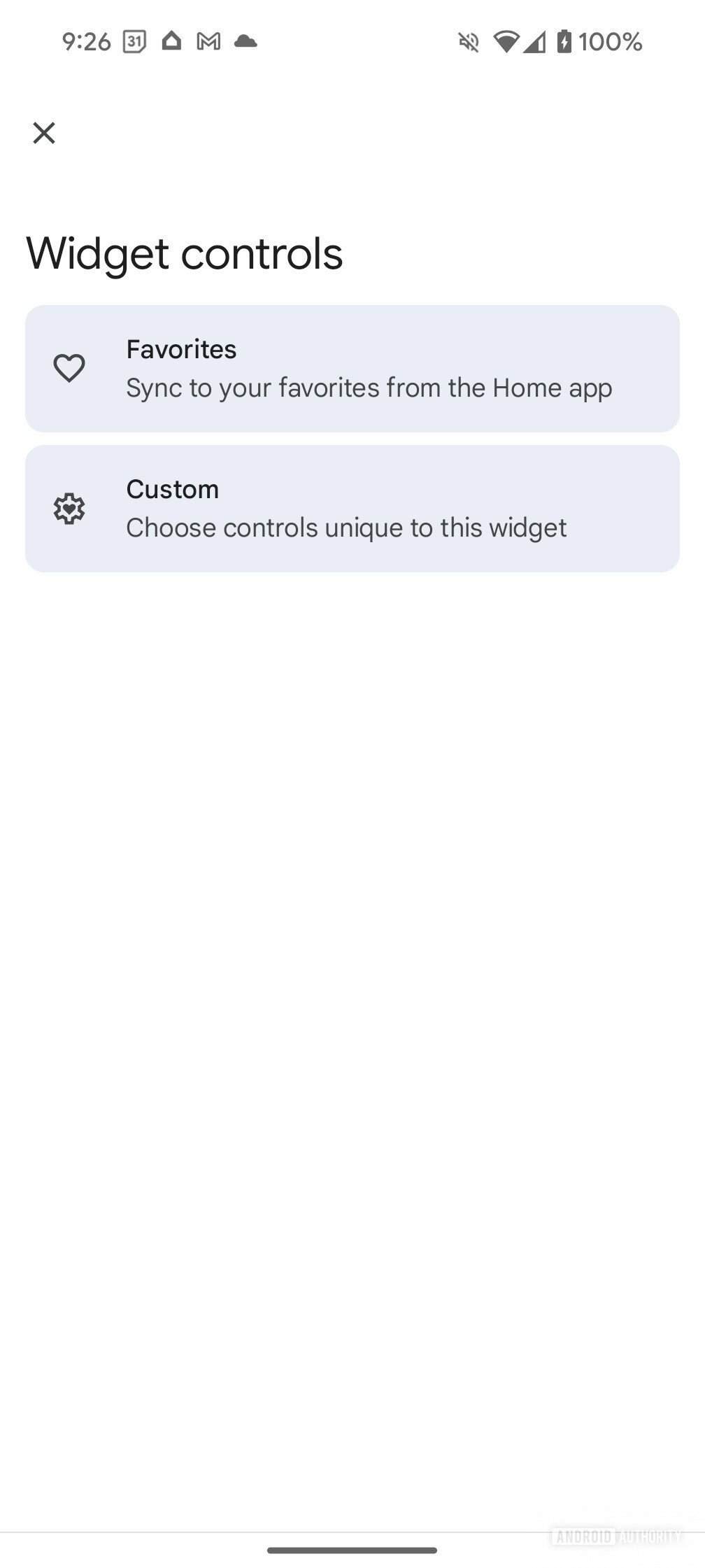 Google Home widget options Current options