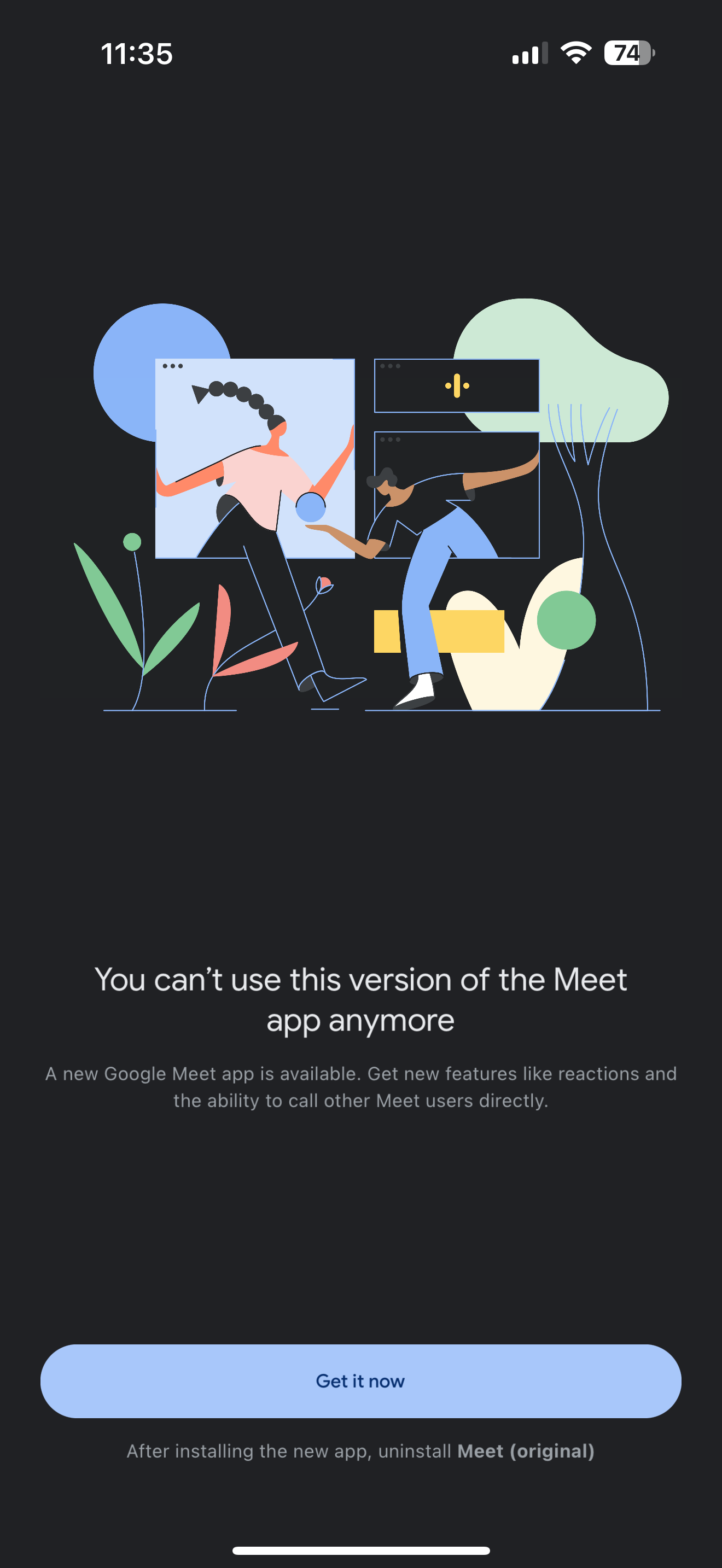 Google Meet (original) error message