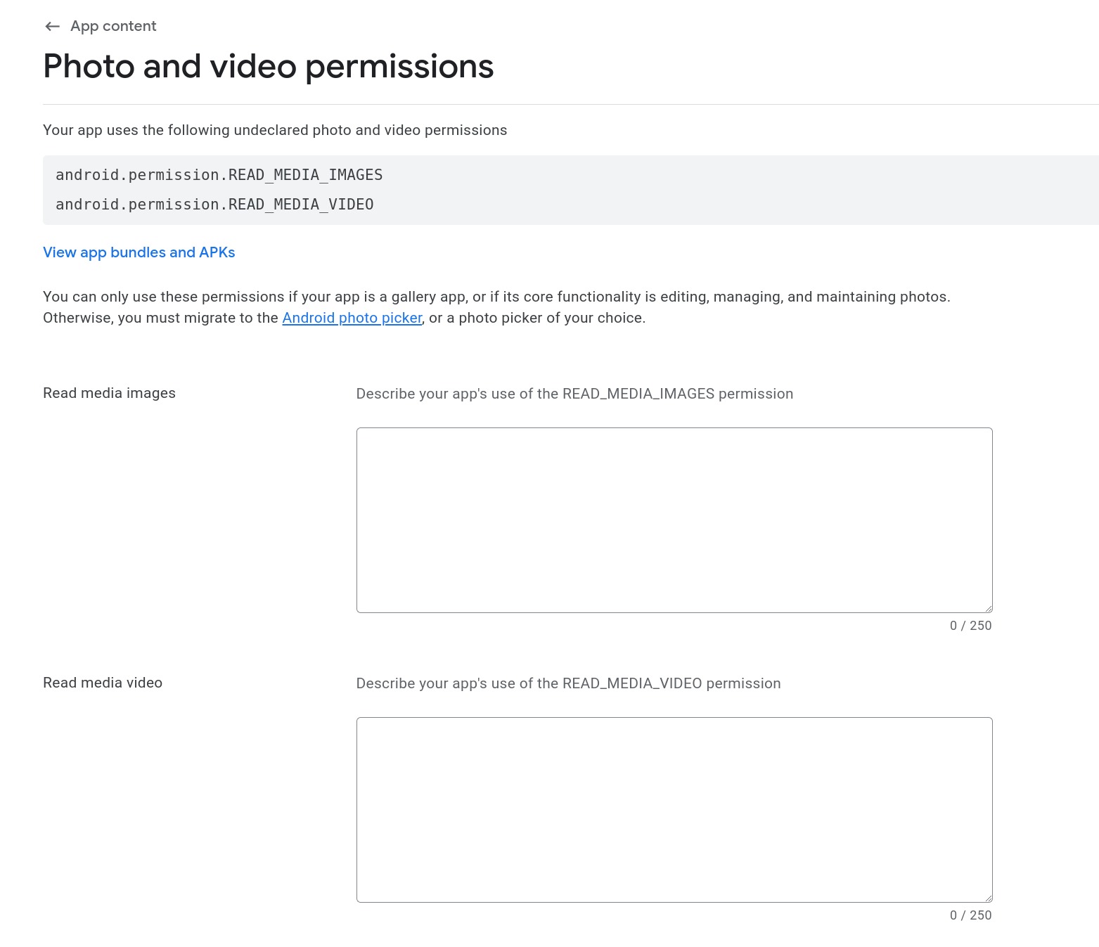 Google Play photo and video permission policy