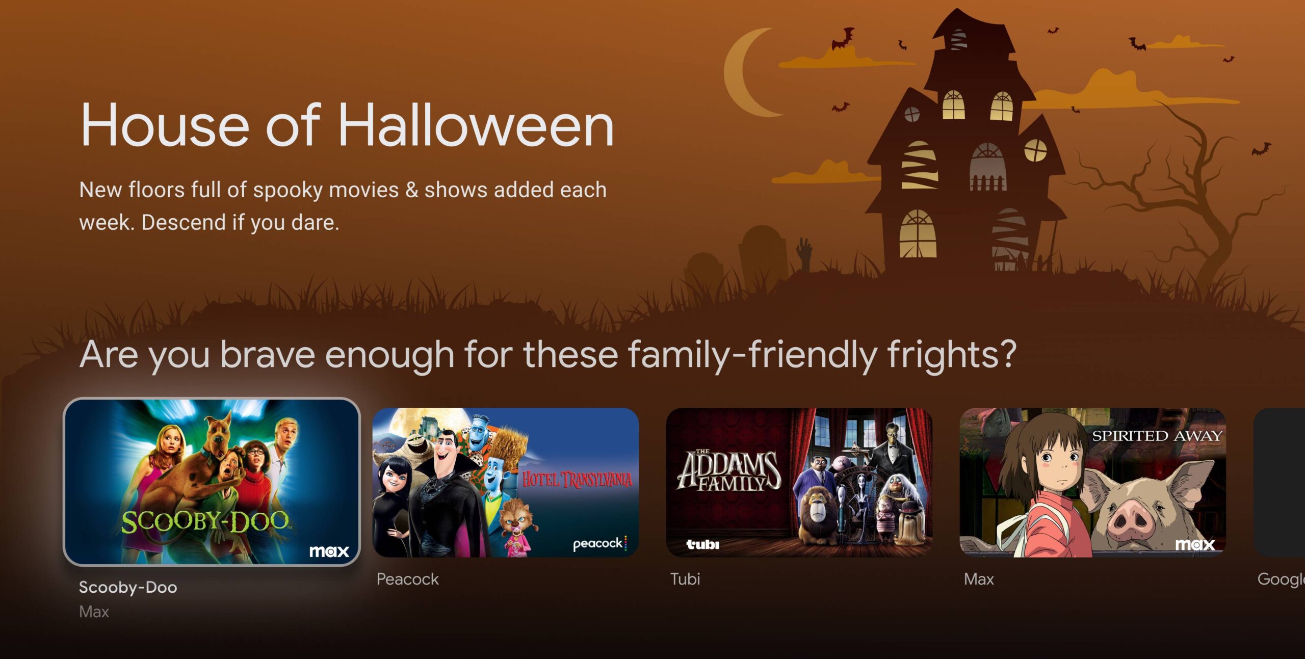 Google TV House of Halloween topic page