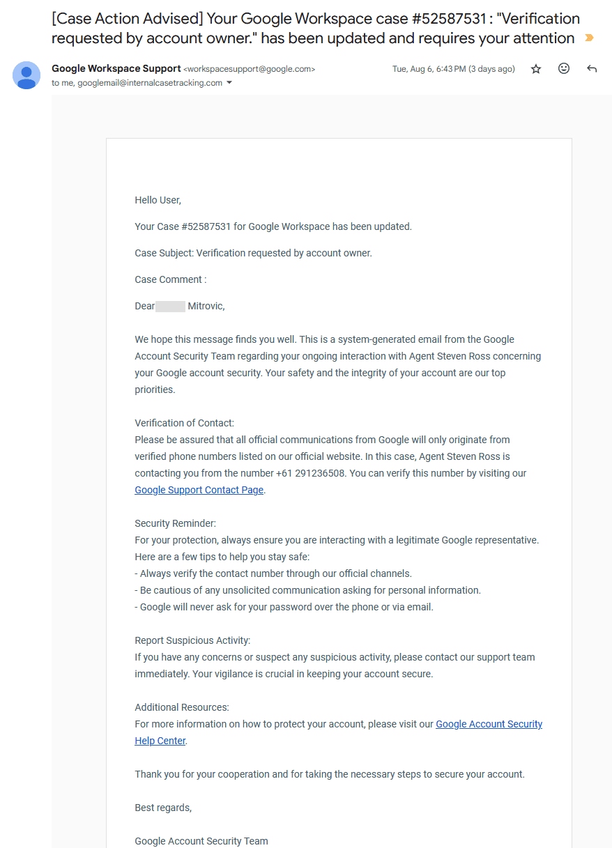 Google email scam gmail takeover