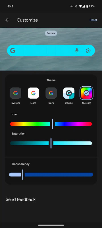 Google widget custom color 2