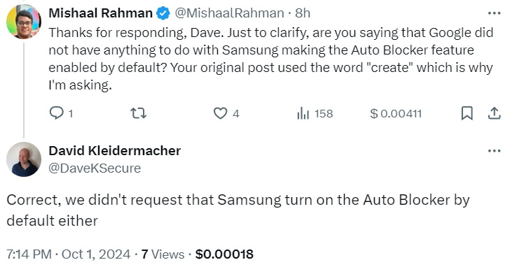 Google's response to Samsung