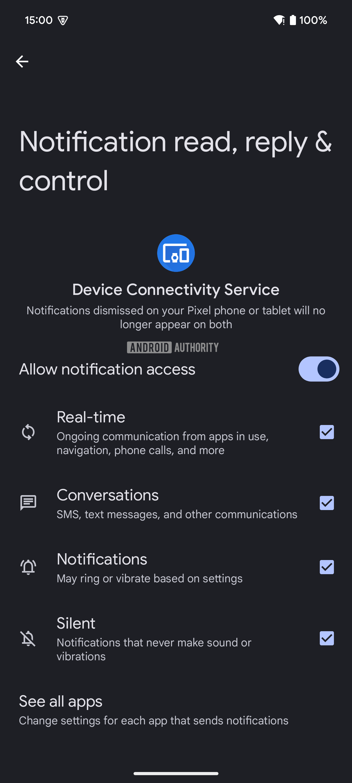 Allow notification listeners to access device connectivity services