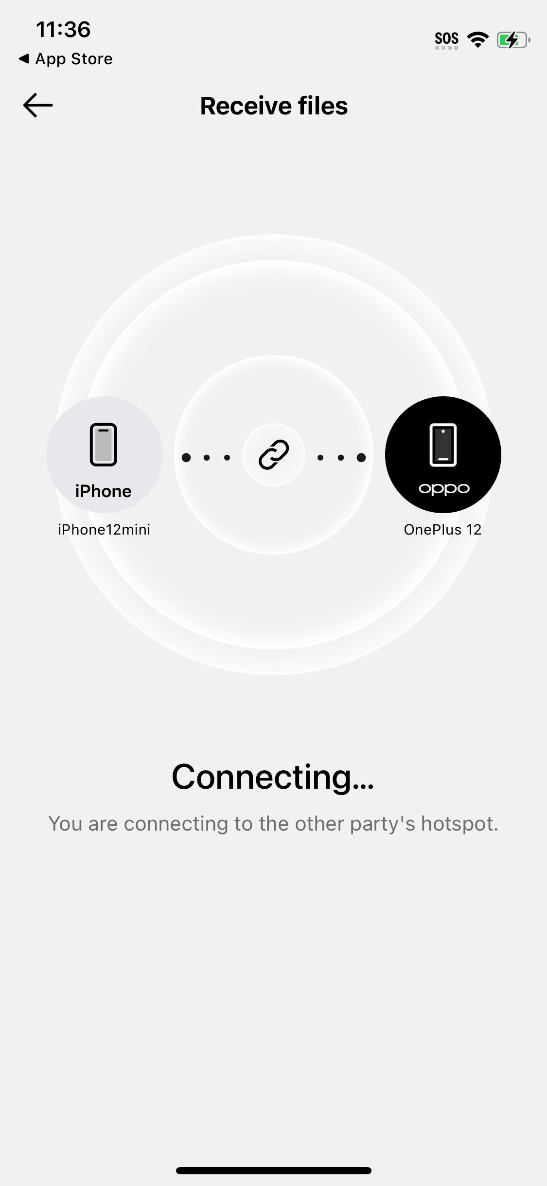 Screenshot of an iPhone using O+ Connect app for Oxygen OS 15's Share to iPhone feature