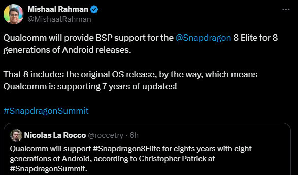 Mishaal Rahman Snapdragon 8 Elite 8 Yearly Updates