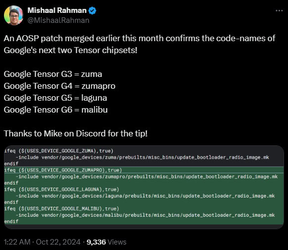 Mishaal Rahman Tensor G5 and Tensor G6 codenames