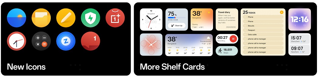 Oxygen OS 15 New icons and shelf cards