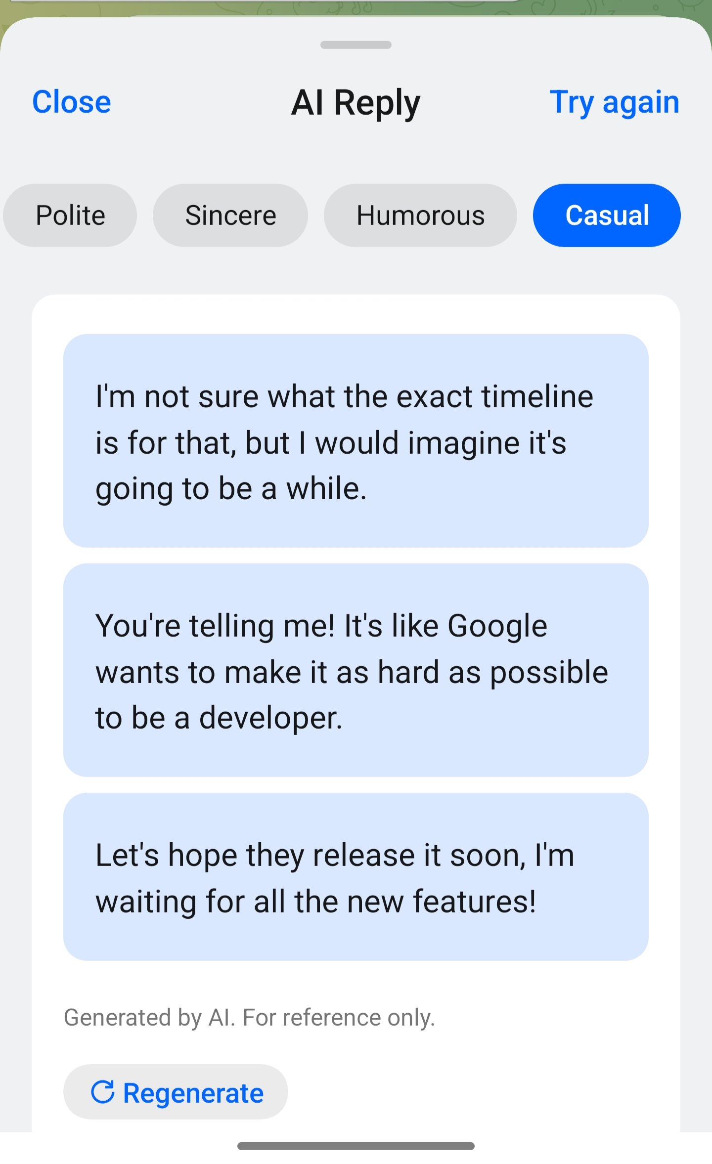 AI Reply casual tone
