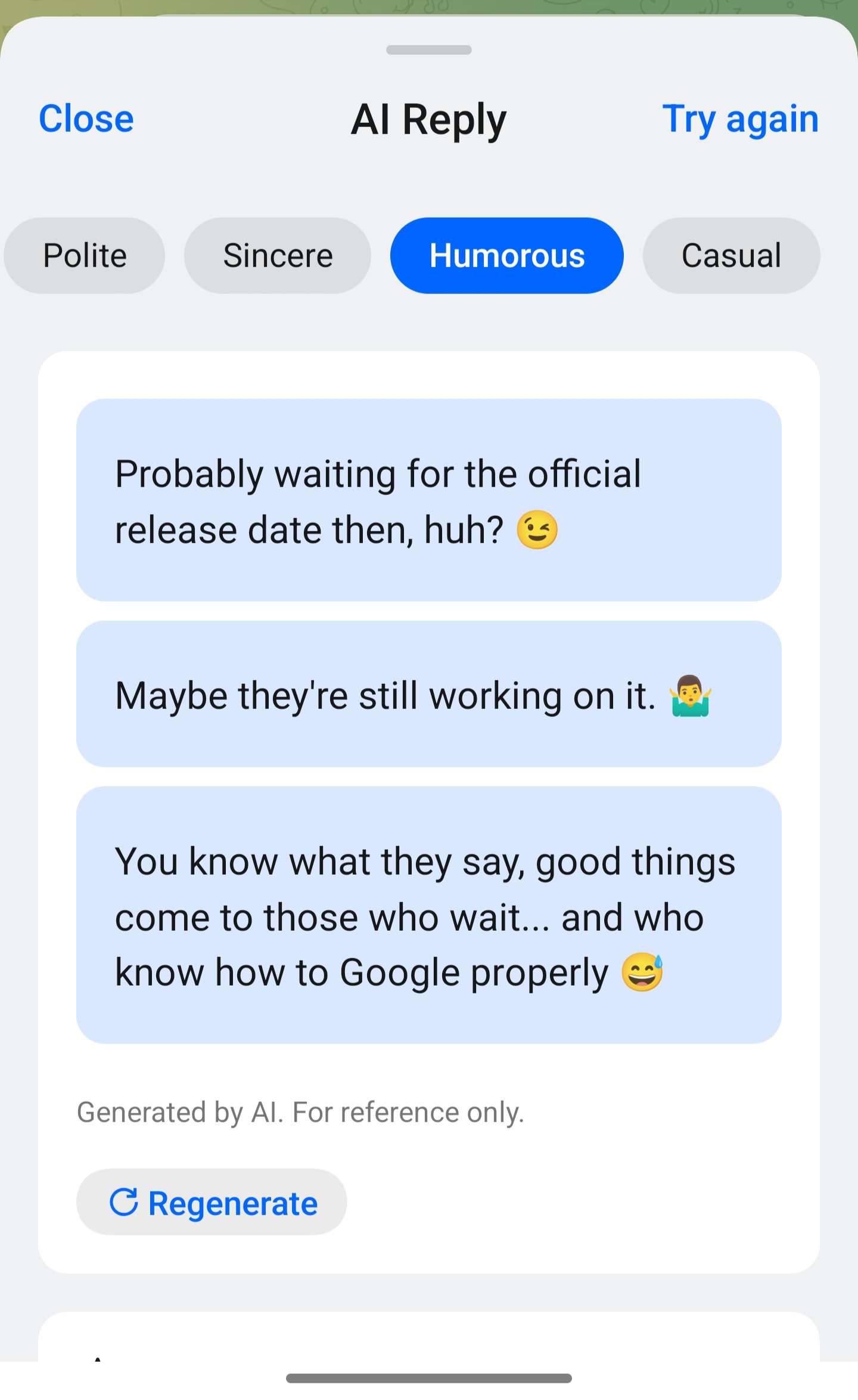 AI Reply humerous tone