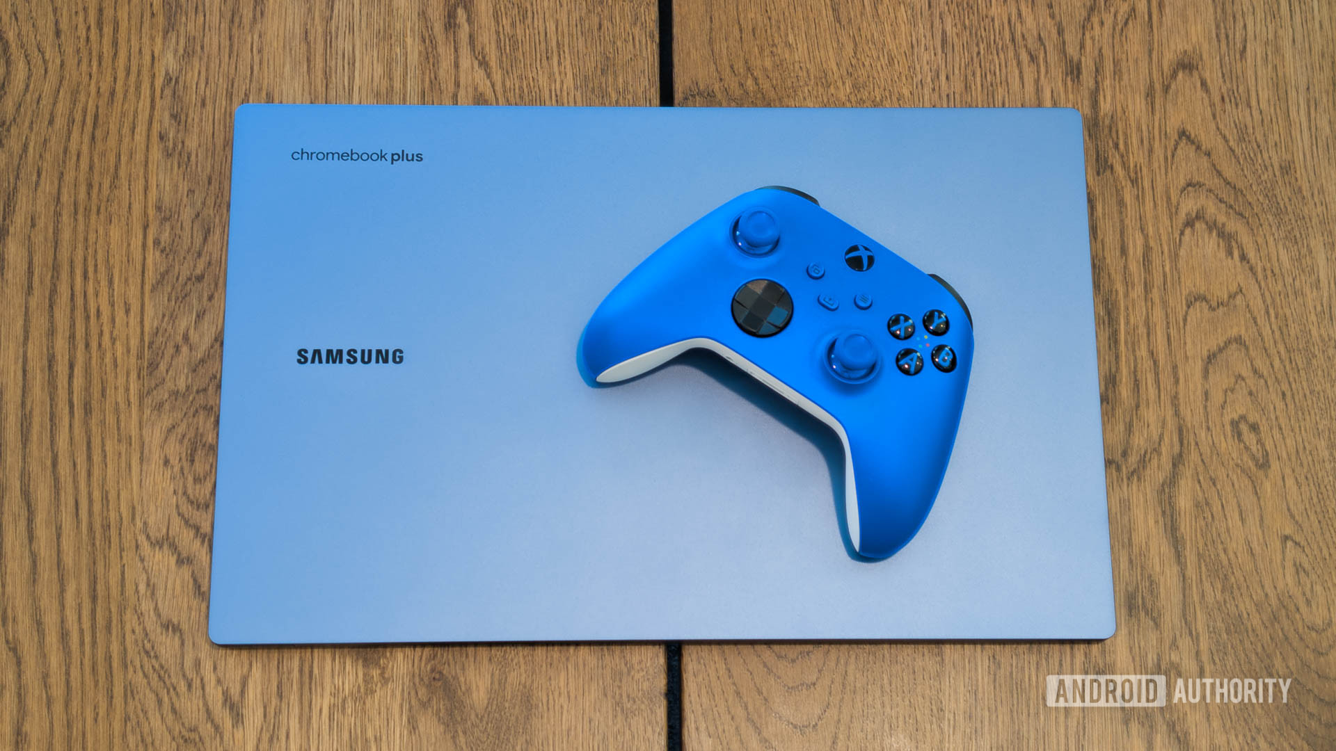 Samsung Galaxy Chromebook Plus With Shock Blue Xbox Wireless Controller