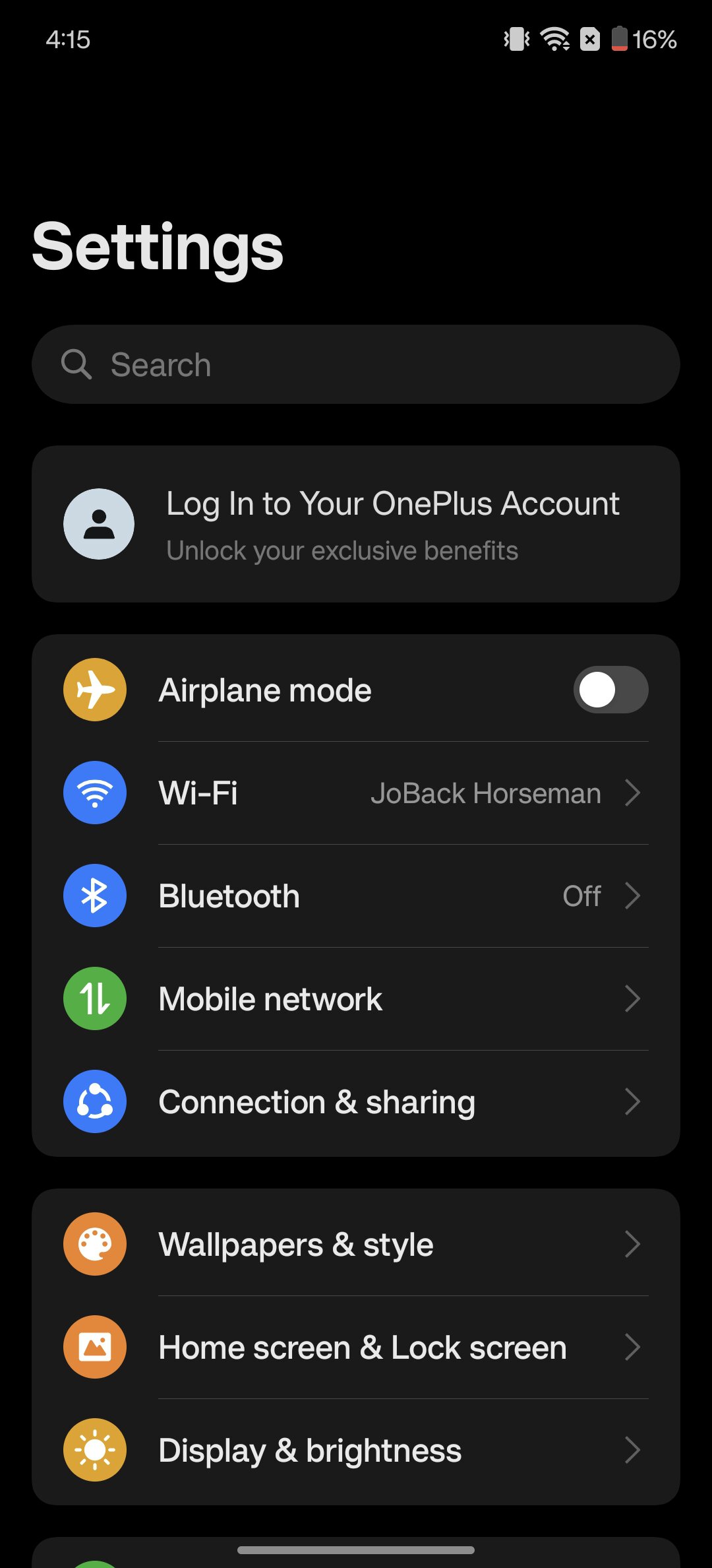 Oxygen OS 14 settings menu screenshot