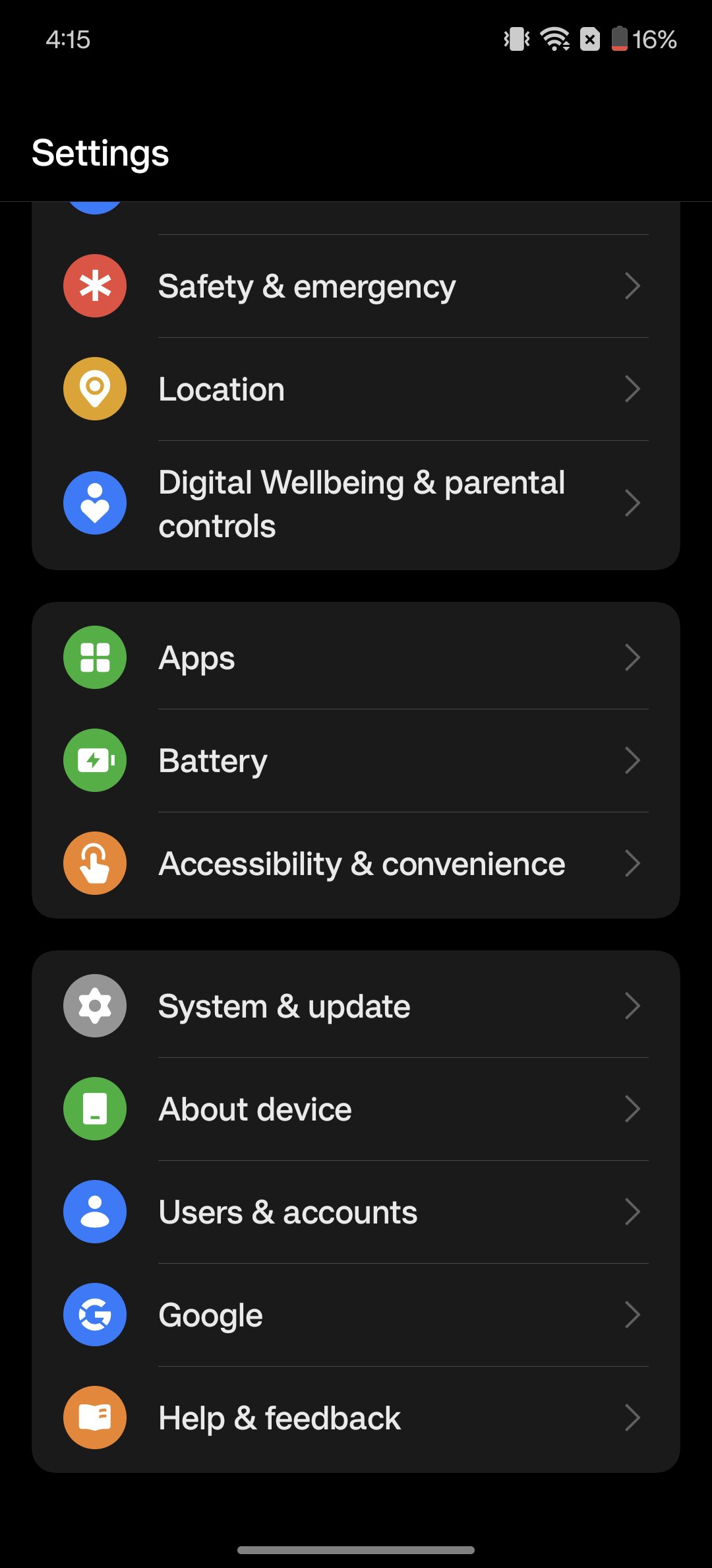 Oxygen OS 14 settings menu screenshot