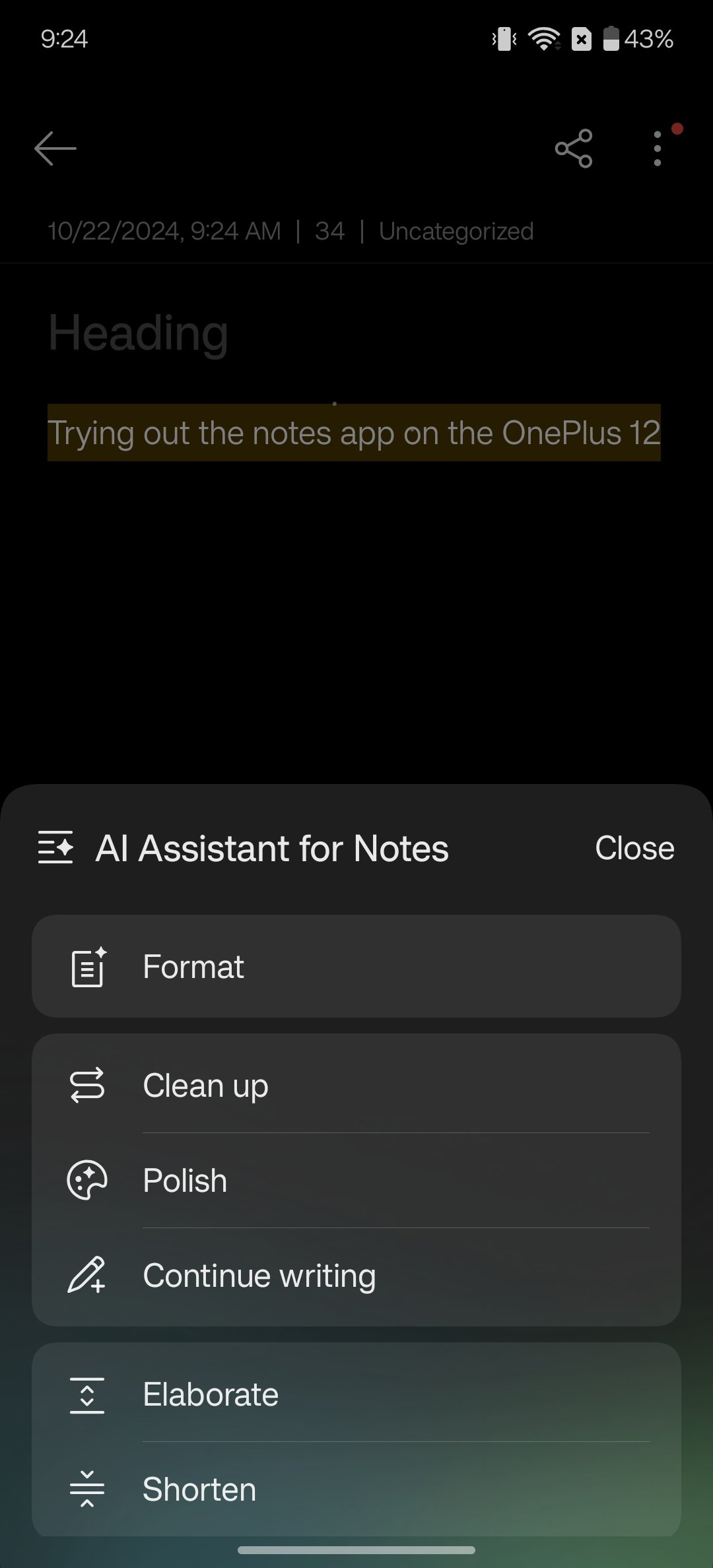 Oxygen OS 15 AI use in Notes app screenshot