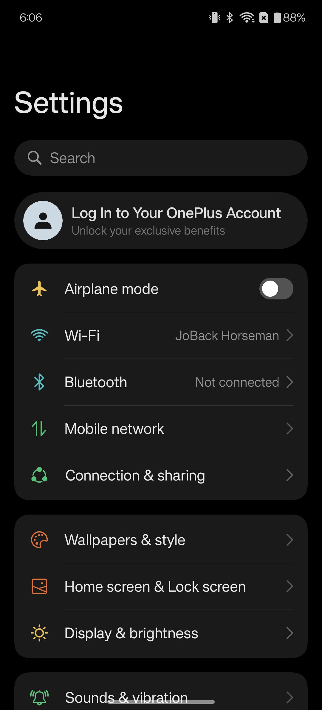 Oxygen OS 15 settings menu screenshot