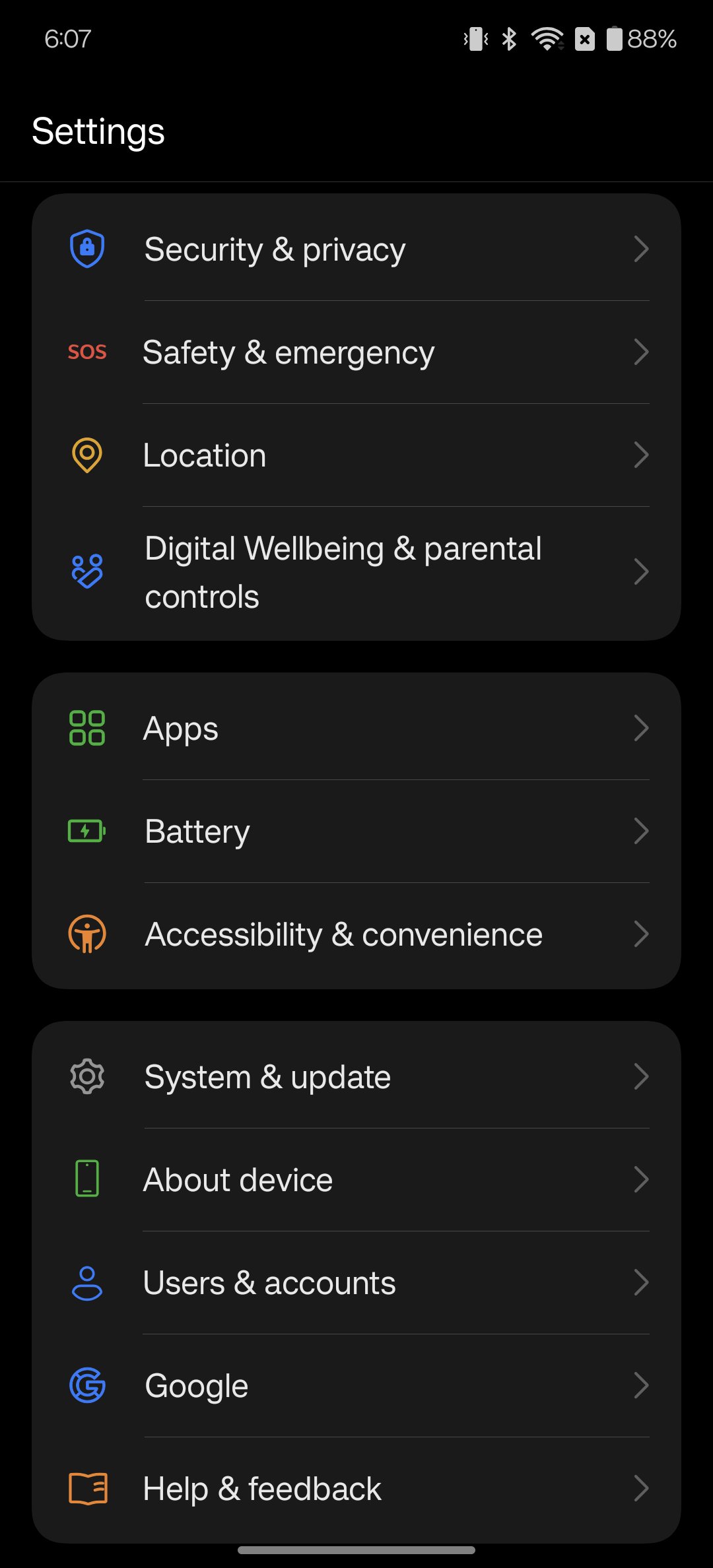 Oxygen OS 15 settings menu screenshot