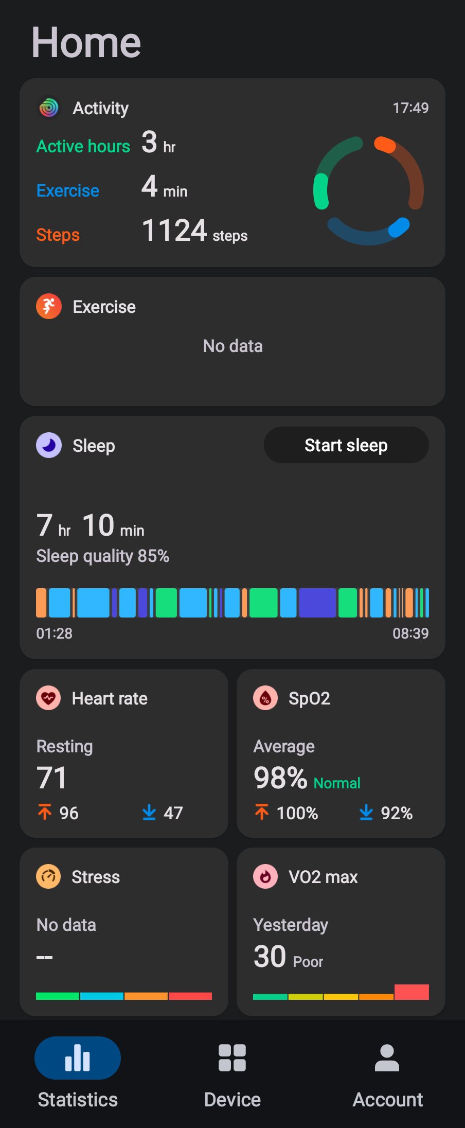 Screenshot from Mobvoi Health app for TicWatch Atlas