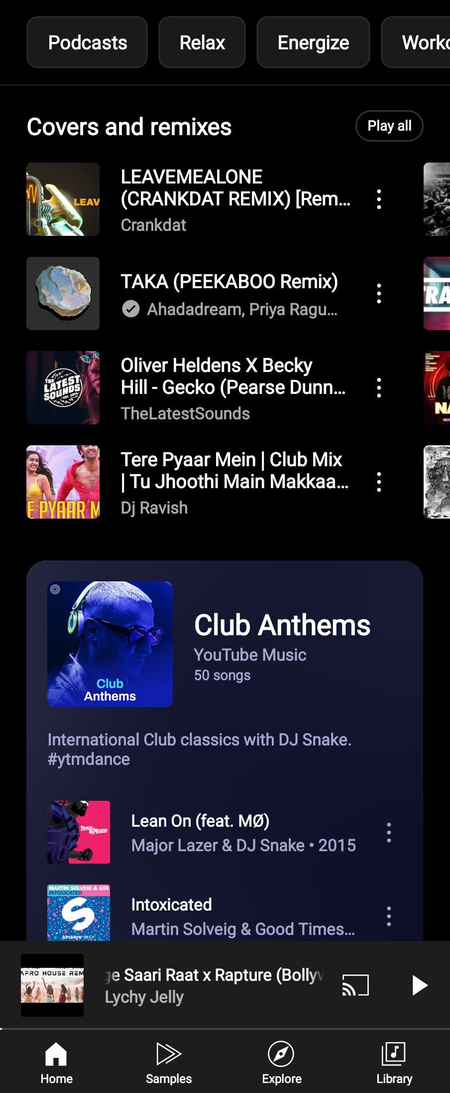 YouTube Music covers and remixes screenshot