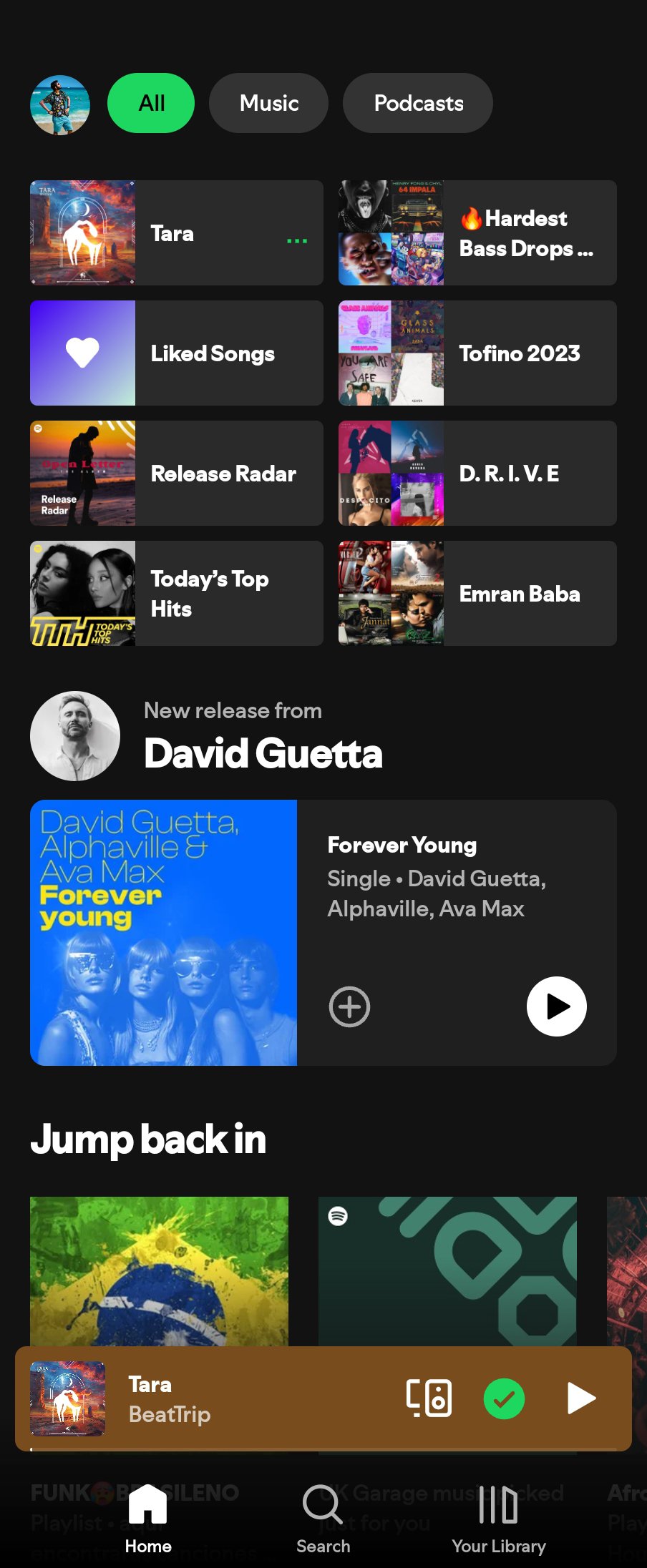 Spotify home screen screenshots