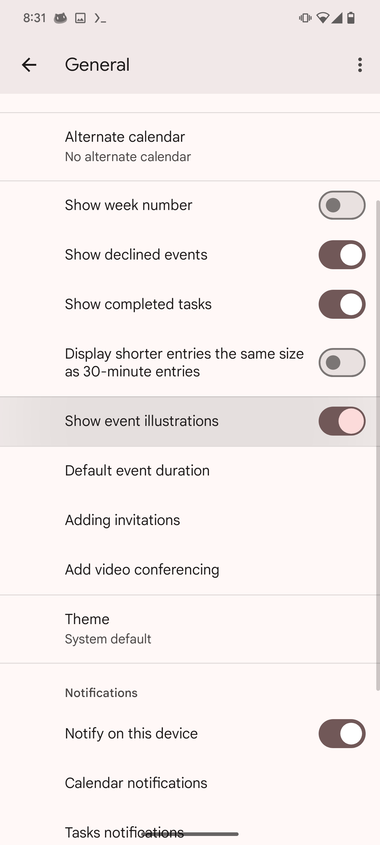 Google Calendar screenshot event illustrations feature toggle