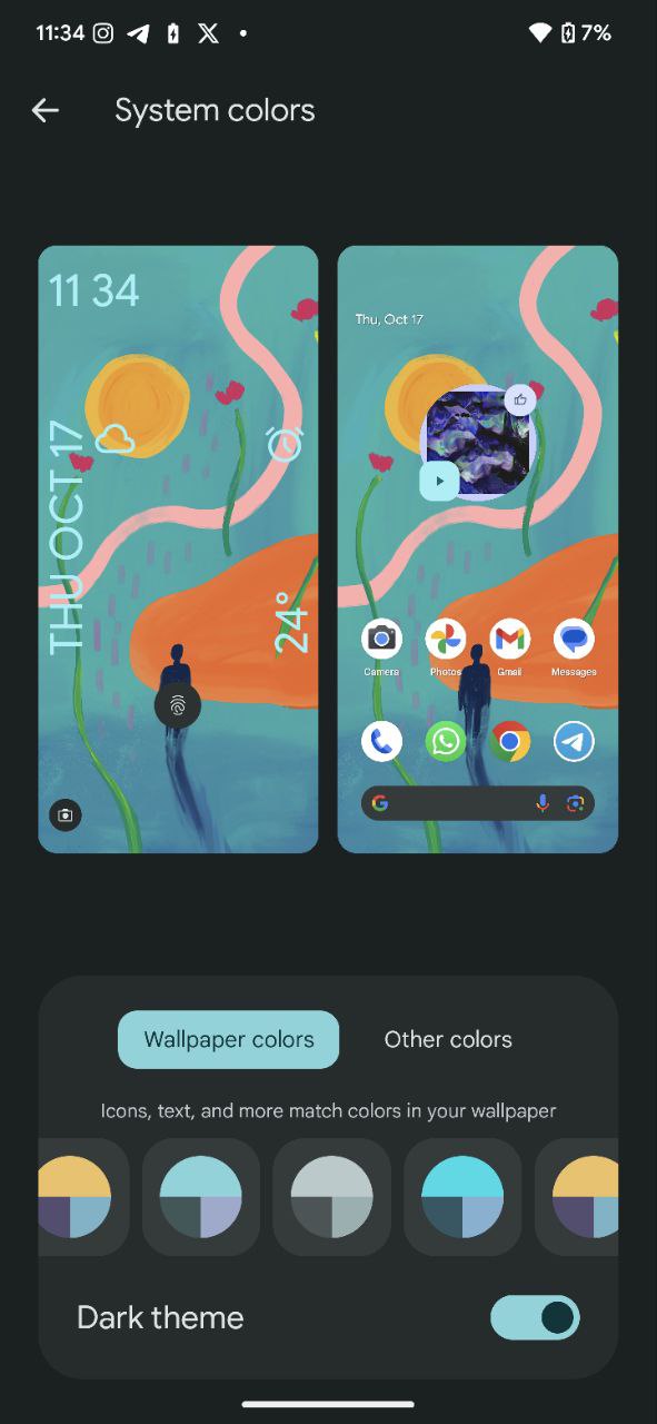 Screenshots showing duplicate wallpaper color combinations in Android 15 (1)