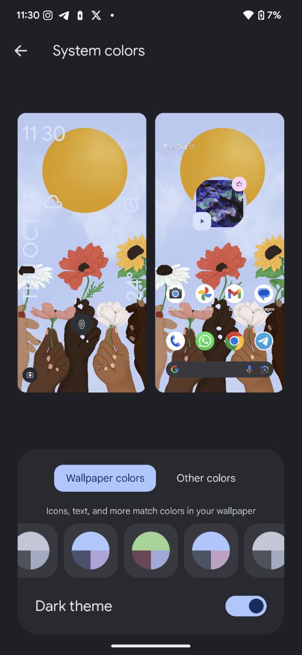 Screenshots showing duplicate wallpaper color combinations in Android 15 (2)