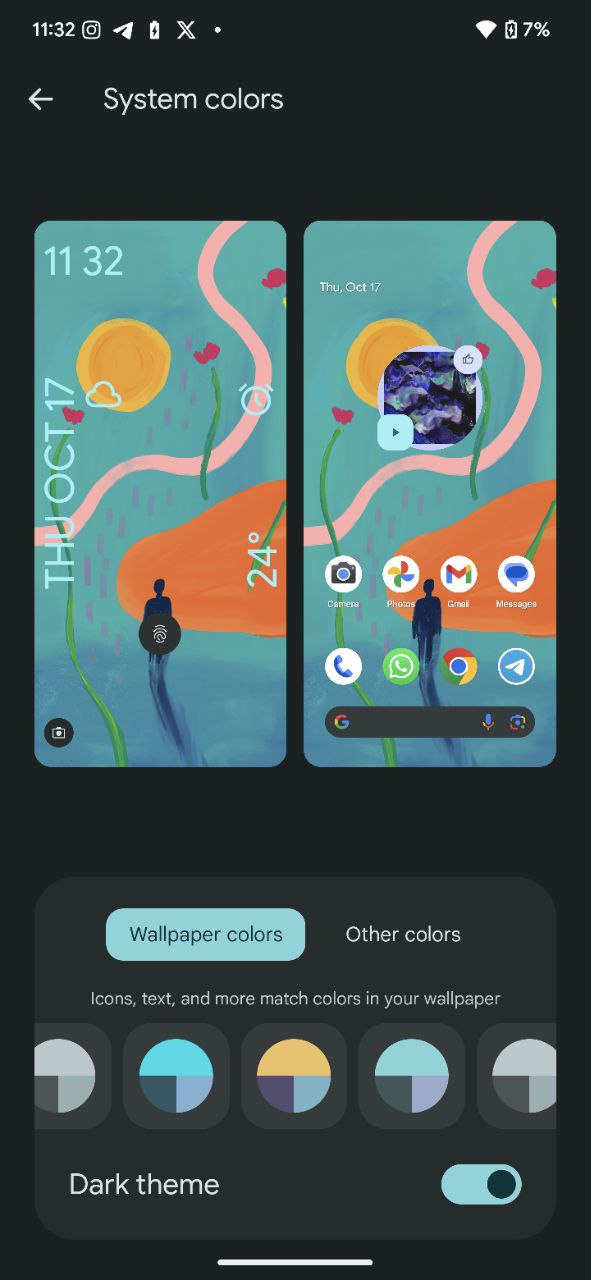 Screenshots showing duplicate wallpaper color combinations in Android 15 (6)