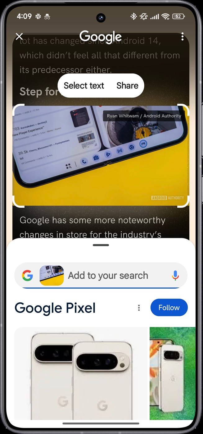 Sharing an image with Circle to Search