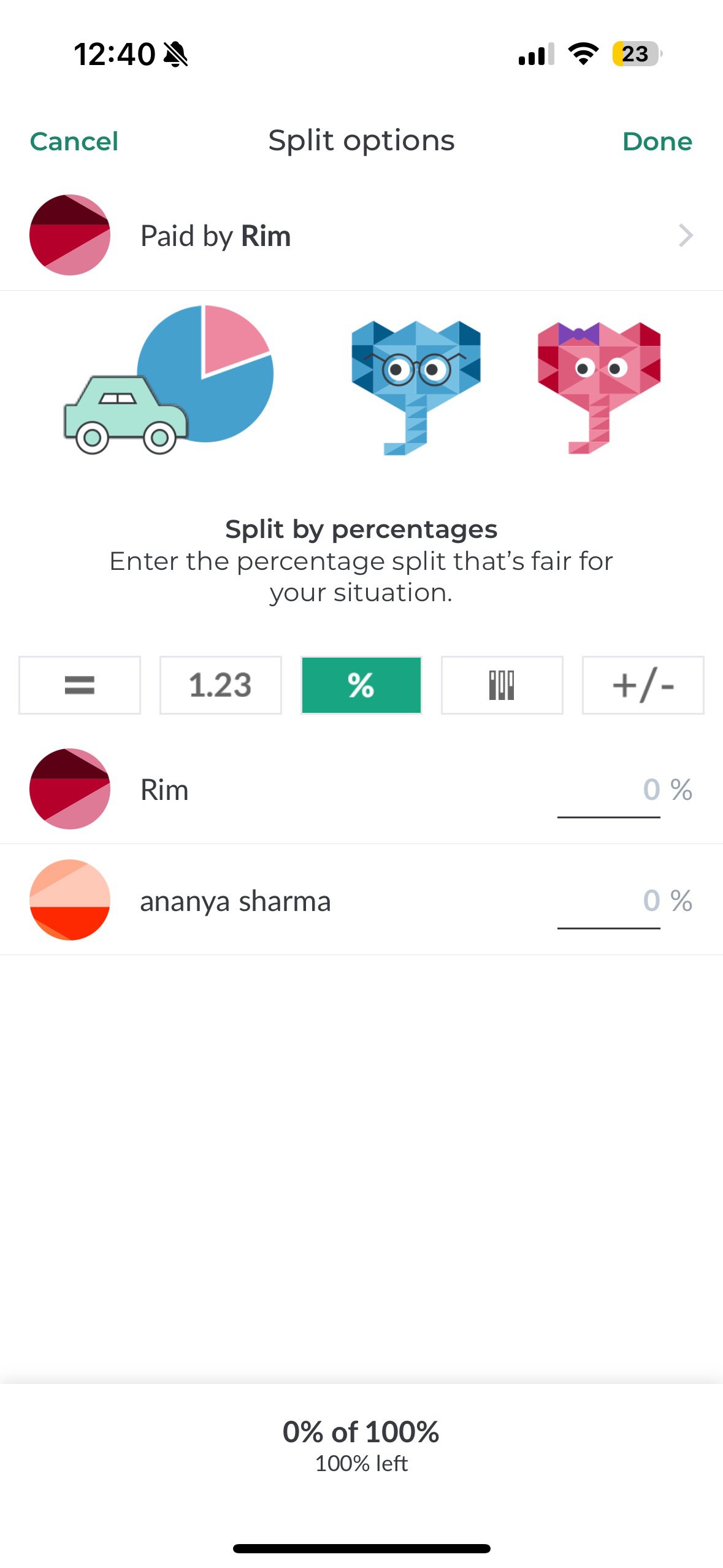 Splitwise percentage split