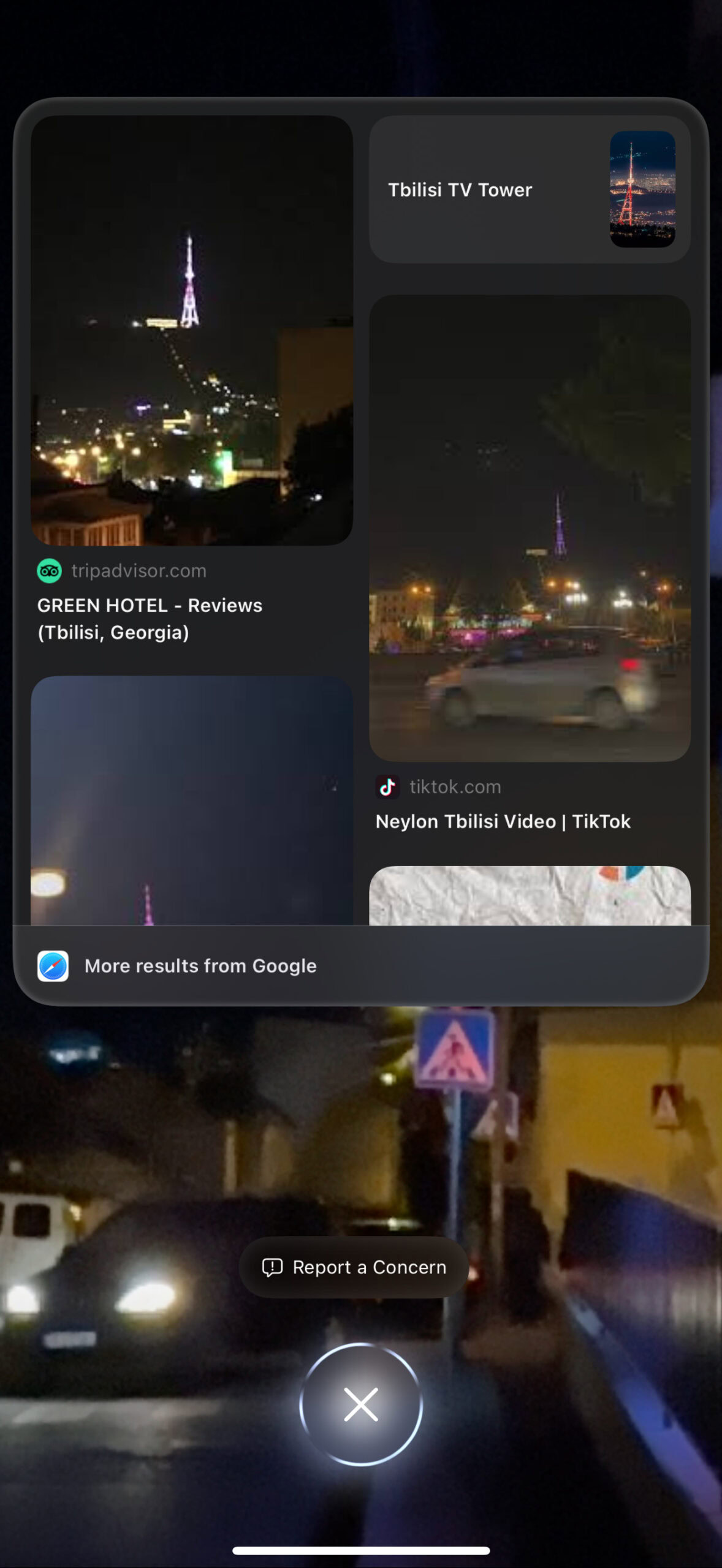 Visual Intelligence identifying Tbilisi TV Tower using Google