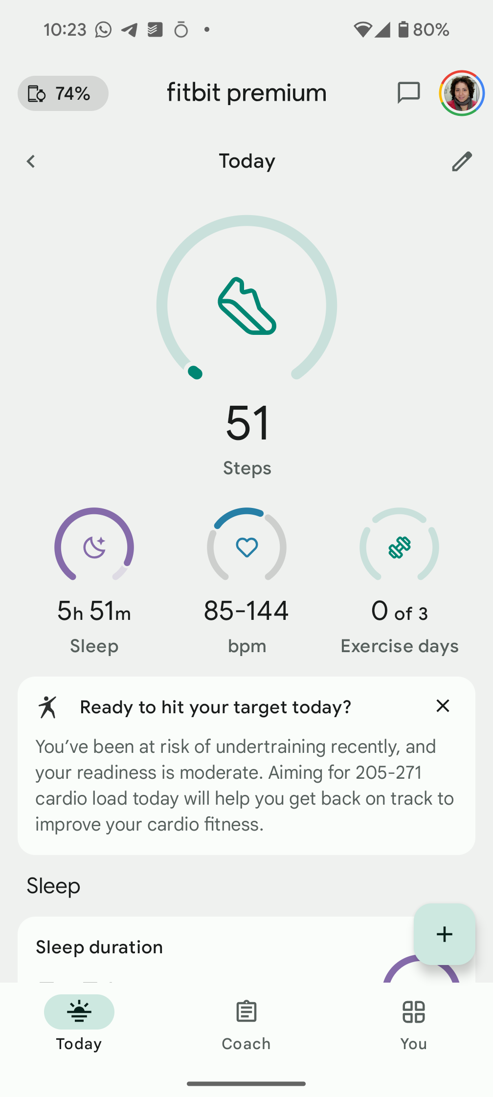 fitbit home screen hit your target