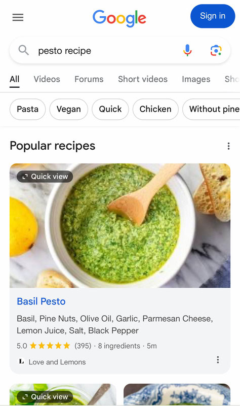 Google tries to keep you from leaving Search with new recipe feature