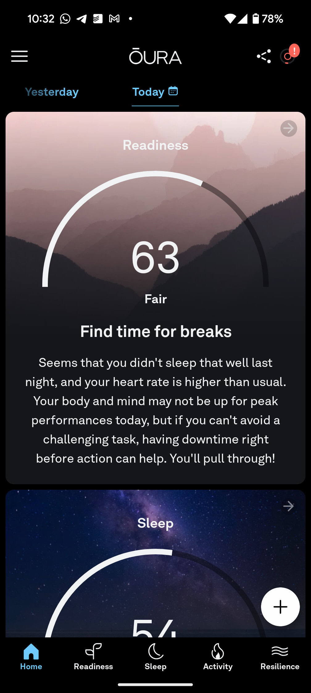 oura app home find time for breaks