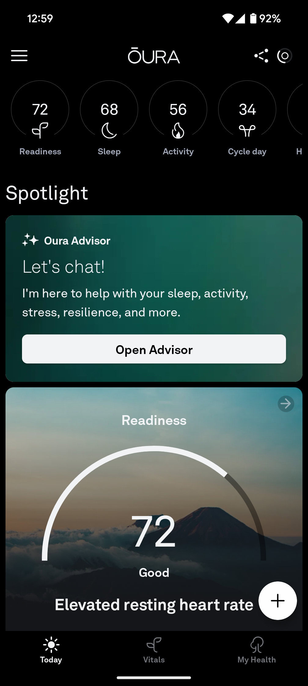 oura app homescreen new