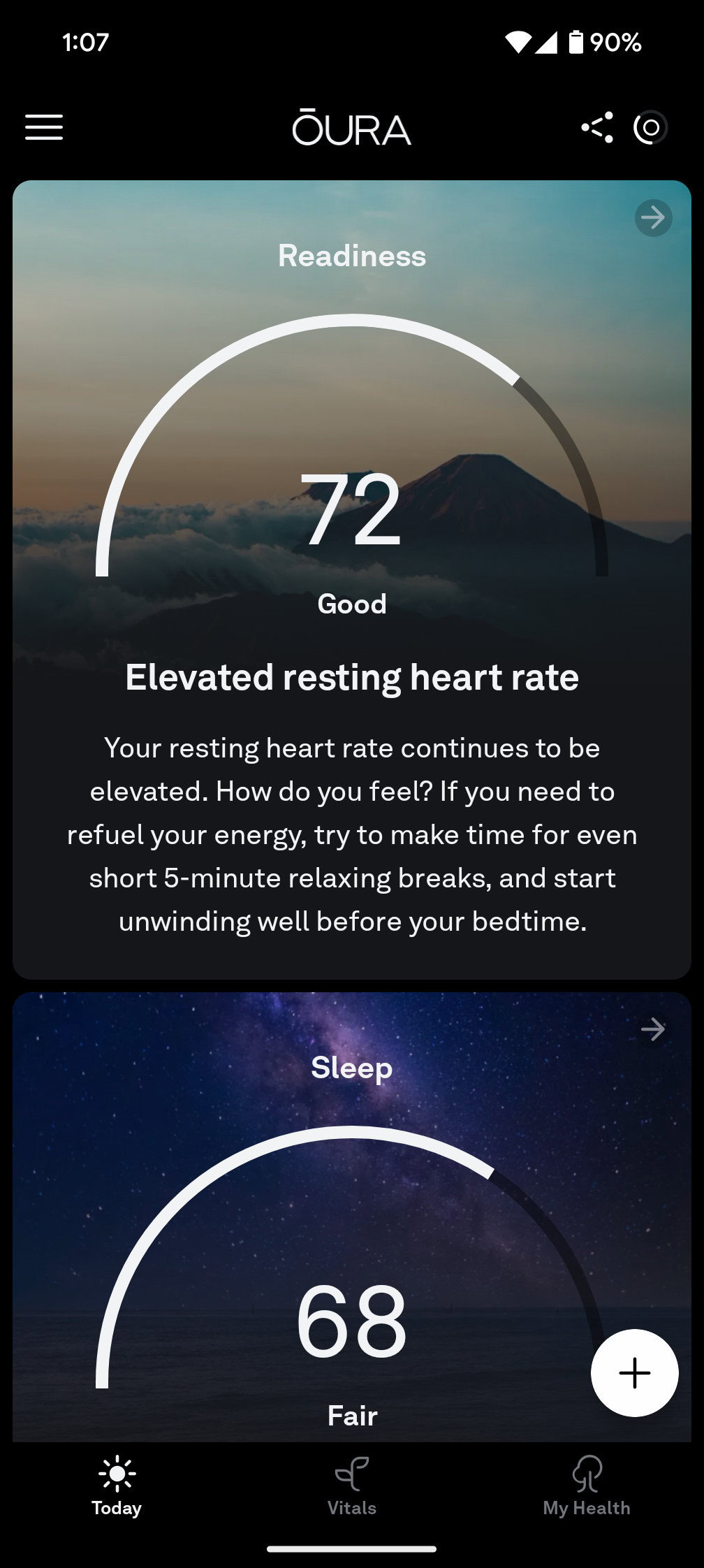 oura app homescreen old