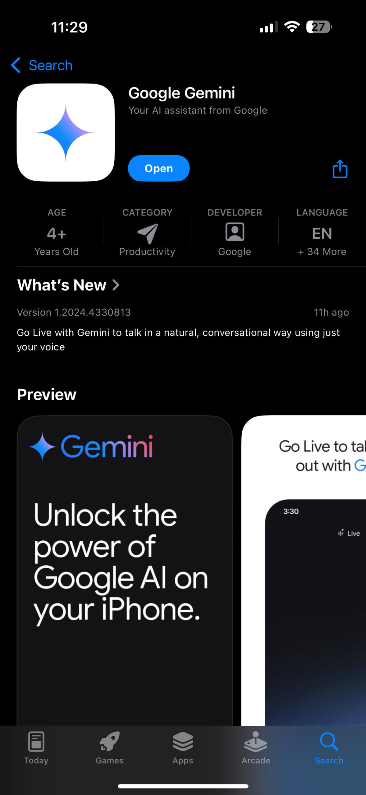 Google Gemini Apple App Store listing