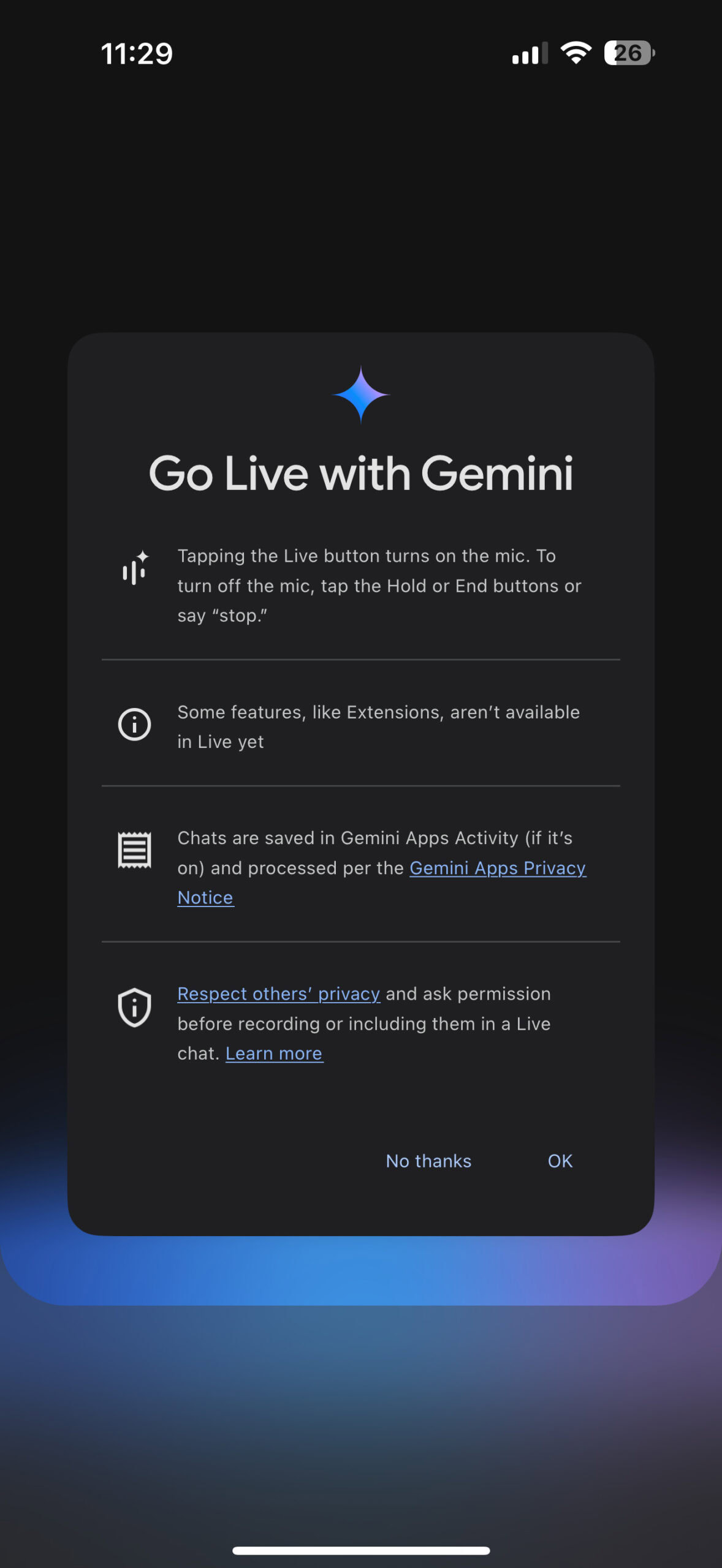 Gemini Live on iOS