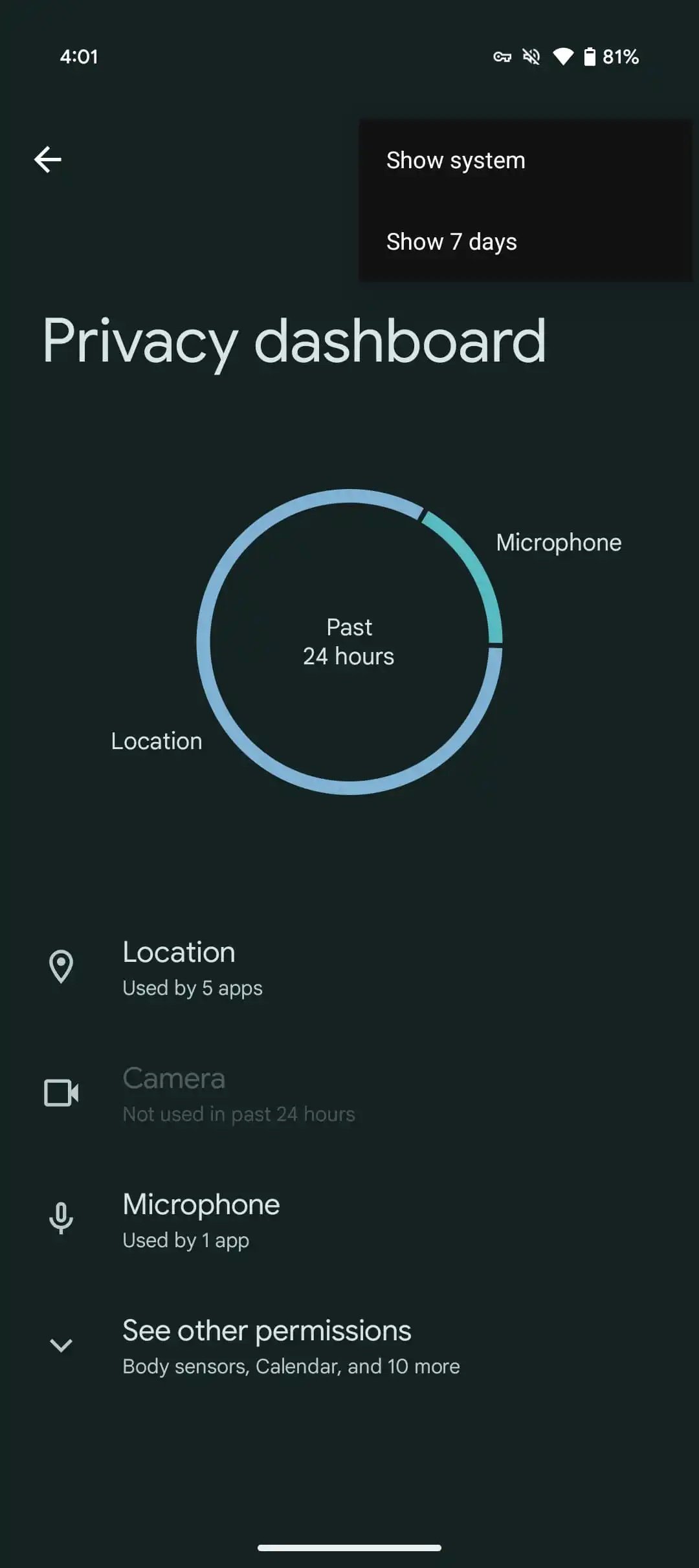 Android 16 privacy dashboard history 2