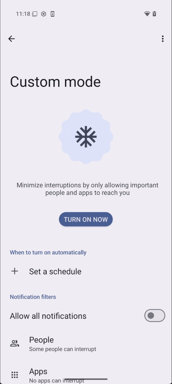 Android 15 QPR2 Beta 1 custom mode settings